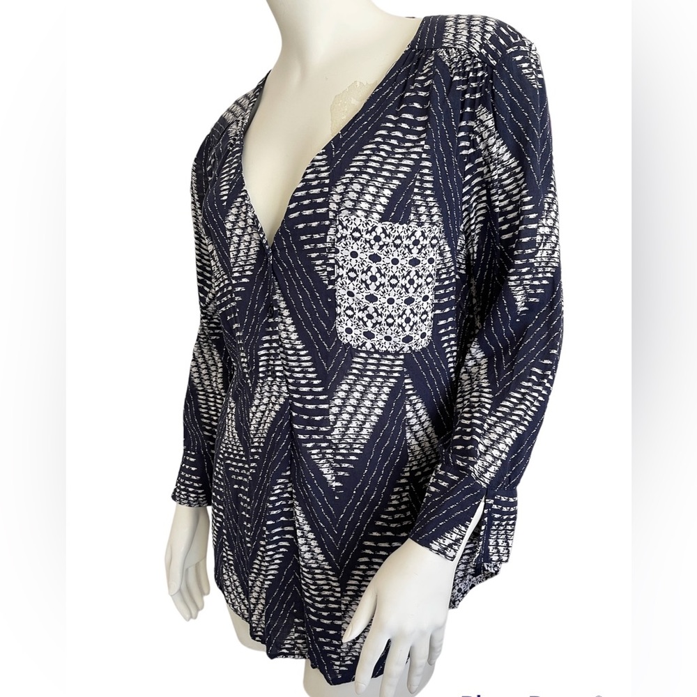 Fred & David 3/4 Sleeve Boho V- neck Tunic Top Size L
